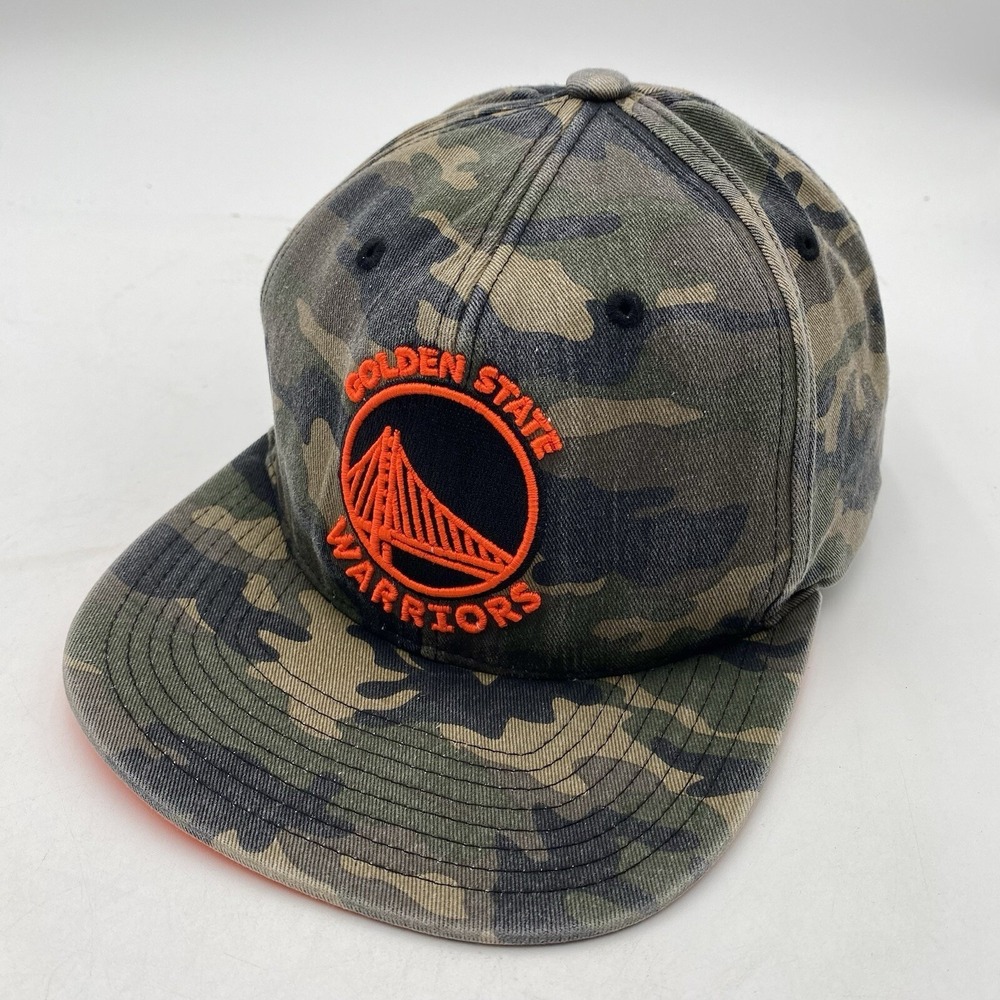 Golden State Warriors Hat Camo Neon Orange Mitchell Ness SnapBack Adjustable VGC
